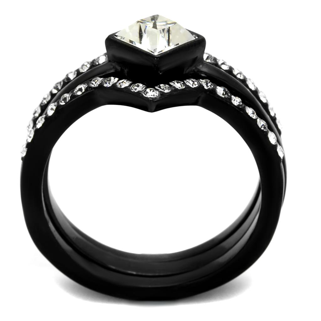 MATK2185 - IP Black(Ion Plating) Stainless Steel Ring with Top Grade Crystal  in Clear