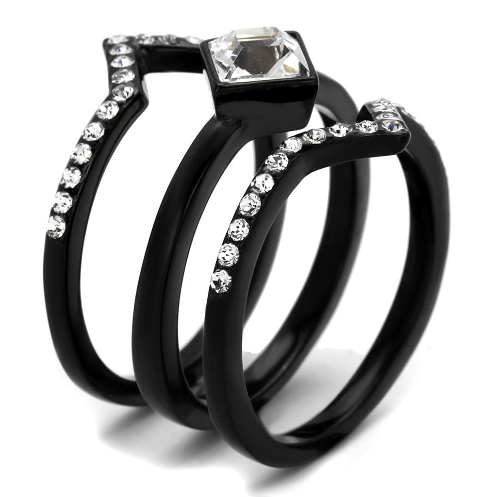 MATK2185 - IP Black(Ion Plating) Stainless Steel Ring with Top Grade Crystal  in Clear