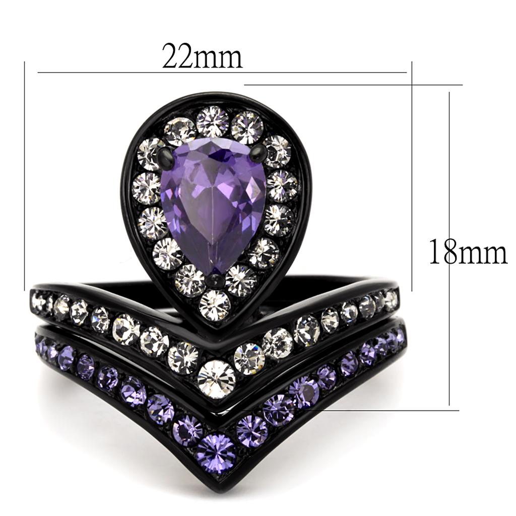 MATK2186 - IP Black(Ion Plating) Stainless Steel Ring with AAA Grade CZ  in Amethyst