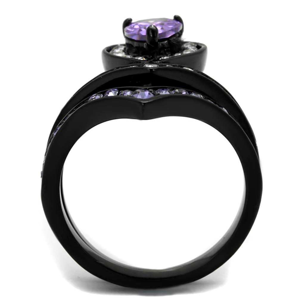 MATK2186 - IP Black(Ion Plating) Stainless Steel Ring with AAA Grade CZ  in Amethyst
