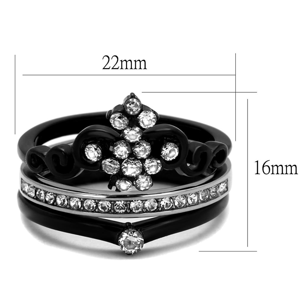 MATK2187 - Two-Tone IP Black Stainless Steel Ring with AAA Grade CZ  in Clear