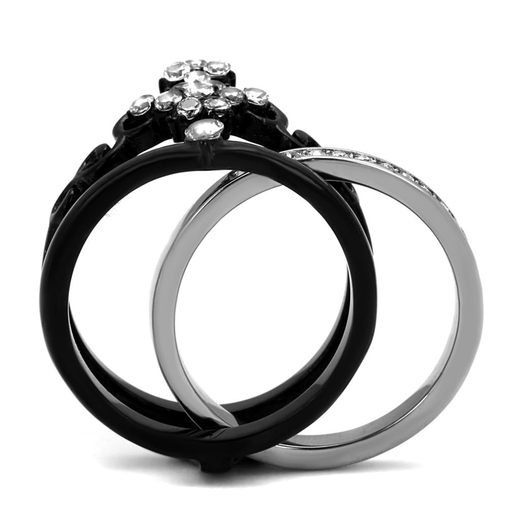 MATK2187 - Two-Tone IP Black Stainless Steel Ring with AAA Grade CZ  in Clear