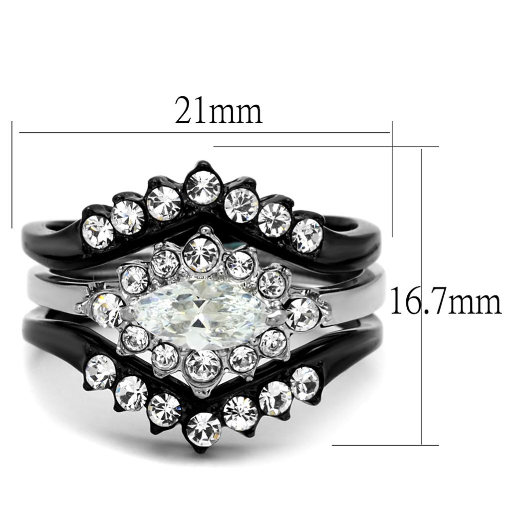 MATK2188 - Two-Tone IP Black Stainless Steel Ring with AAA Grade CZ  in Clear