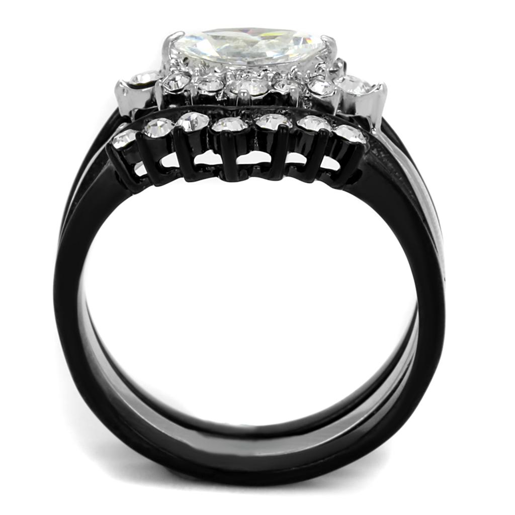 MATK2188 - Two-Tone IP Black Stainless Steel Ring with AAA Grade CZ  in Clear