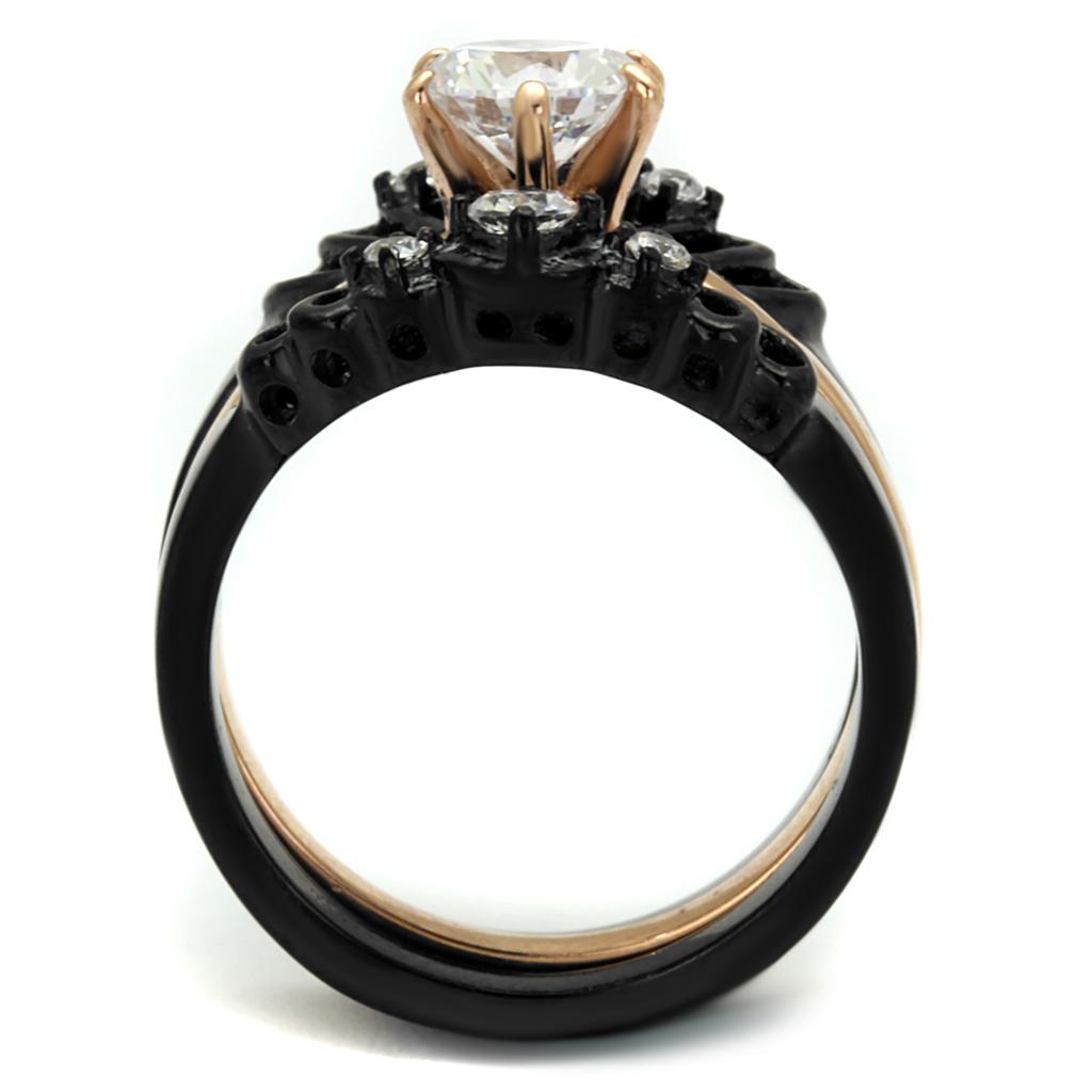 MATK2189 - IP Rose Gold+ IP Black (Ion Plating) Stainless Steel Ring with AAA Grade CZ  in Clear