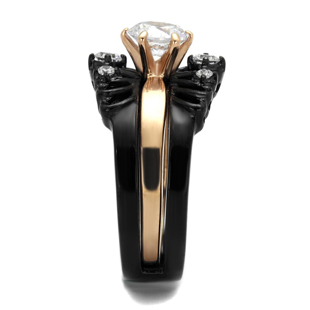 MATK2189 - IP Rose Gold+ IP Black (Ion Plating) Stainless Steel Ring with AAA Grade CZ  in Clear