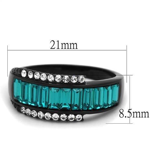 MATK2190 - IP Black(Ion Plating) Stainless Steel Ring with Top Grade Crystal  in Blue Zircon
