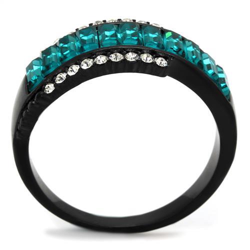MATK2190 - IP Black(Ion Plating) Stainless Steel Ring with Top Grade Crystal  in Blue Zircon