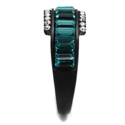 MATK2190 - IP Black(Ion Plating) Stainless Steel Ring with Top Grade Crystal  in Blue Zircon