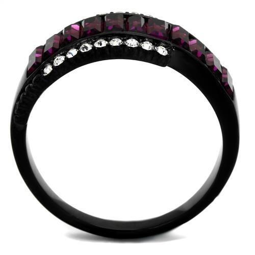 MATK2191 - IP Black(Ion Plating) Stainless Steel Ring with Top Grade Crystal  in Amethyst