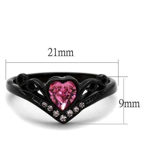MATK2192 - IP Black(Ion Plating) Stainless Steel Ring with Top Grade Crystal  in Rose