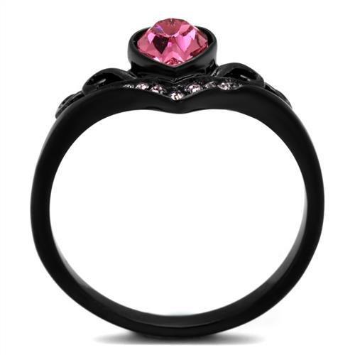 MATK2192 - IP Black(Ion Plating) Stainless Steel Ring with Top Grade Crystal  in Rose
