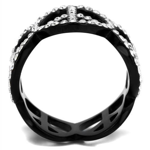 MATK2194 - IP Black(Ion Plating) Stainless Steel Ring with Top Grade Crystal  in Clear
