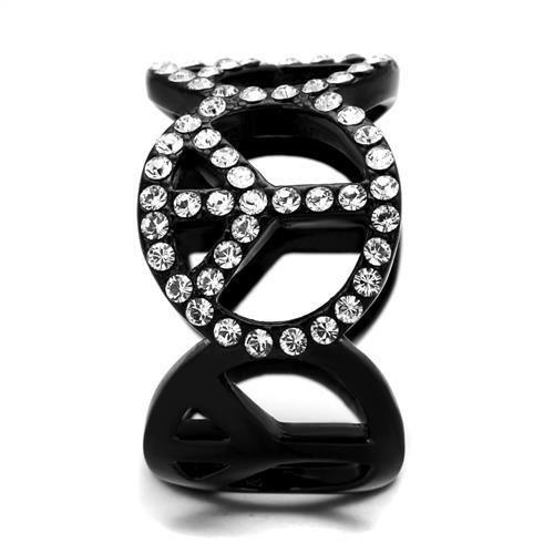 MATK2194 - IP Black(Ion Plating) Stainless Steel Ring with Top Grade Crystal  in Clear