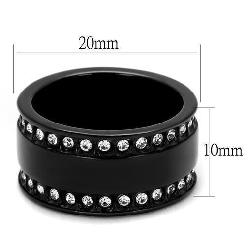 MATK2195 - IP Black(Ion Plating) Stainless Steel Ring with Top Grade Crystal  in Clear
