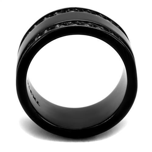 MATK2195 - IP Black(Ion Plating) Stainless Steel Ring with Top Grade Crystal  in Clear