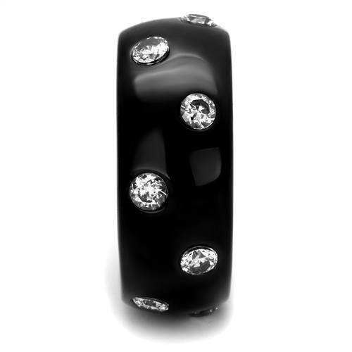 MATK2196 - IP Black(Ion Plating) Stainless Steel Ring with AAA Grade CZ  in Clear