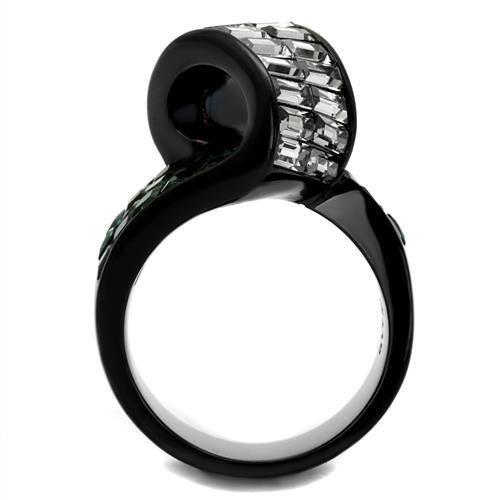 MATK2199 - IP Black(Ion Plating) Stainless Steel Ring with Synthetic Synthetic Glass in Blue Zircon