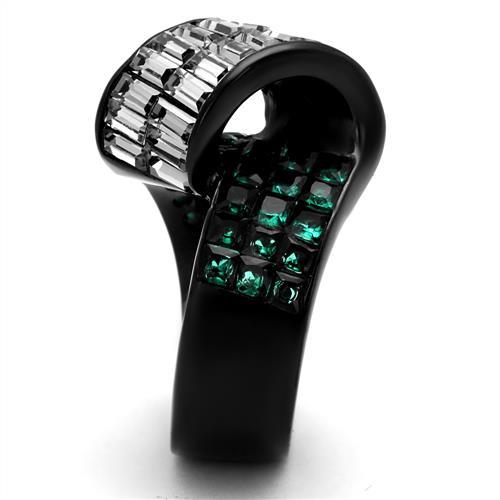 MATK2199 - IP Black(Ion Plating) Stainless Steel Ring with Synthetic Synthetic Glass in Blue Zircon