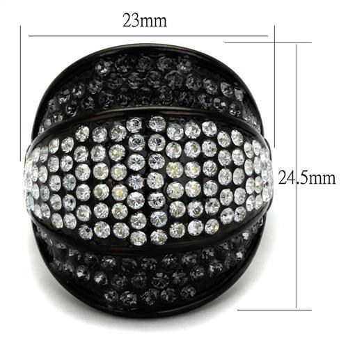 MATK2200 - IP Black(Ion Plating) Stainless Steel Ring with Top Grade Crystal  in Multi Color