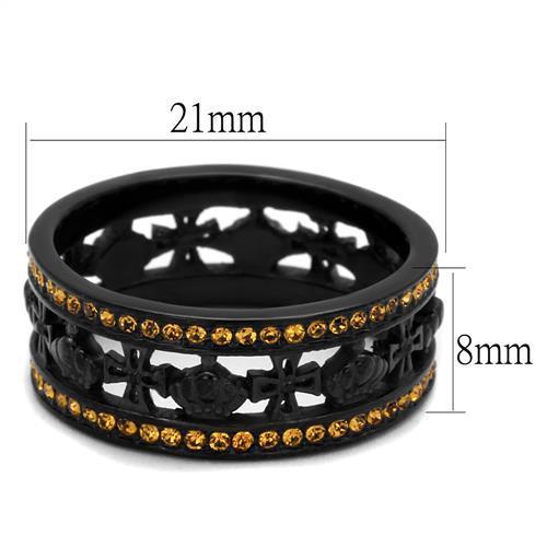 MATK2204 - IP Black(Ion Plating) Stainless Steel Ring with Top Grade Crystal  in Topaz