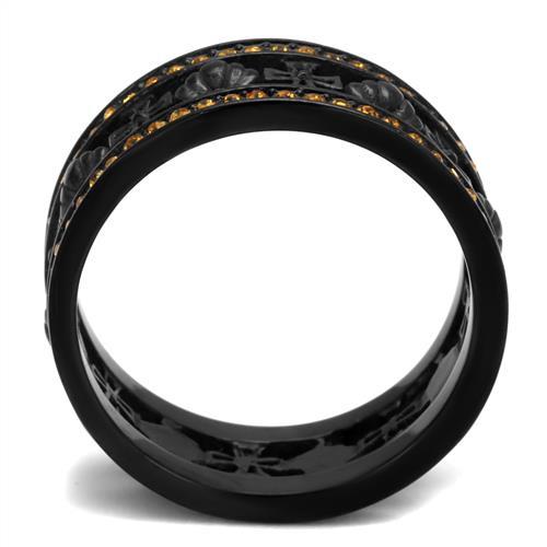 MATK2204 - IP Black(Ion Plating) Stainless Steel Ring with Top Grade Crystal  in Topaz