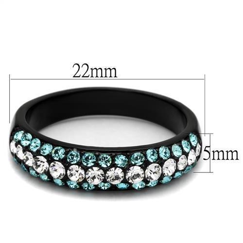 MATK2205 - IP Black(Ion Plating) Stainless Steel Ring with Top Grade Crystal  in Sea Blue
