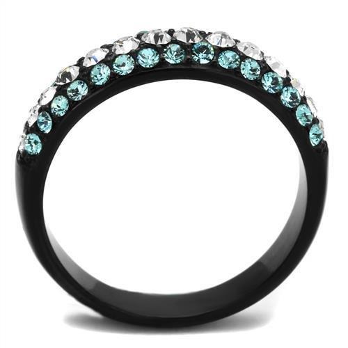 MATK2205 - IP Black(Ion Plating) Stainless Steel Ring with Top Grade Crystal  in Sea Blue
