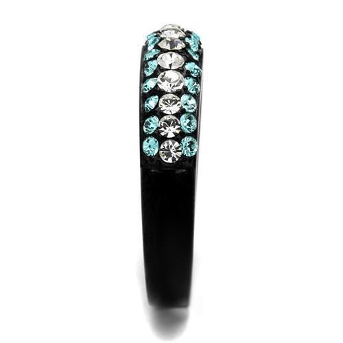 MATK2205 - IP Black(Ion Plating) Stainless Steel Ring with Top Grade Crystal  in Sea Blue