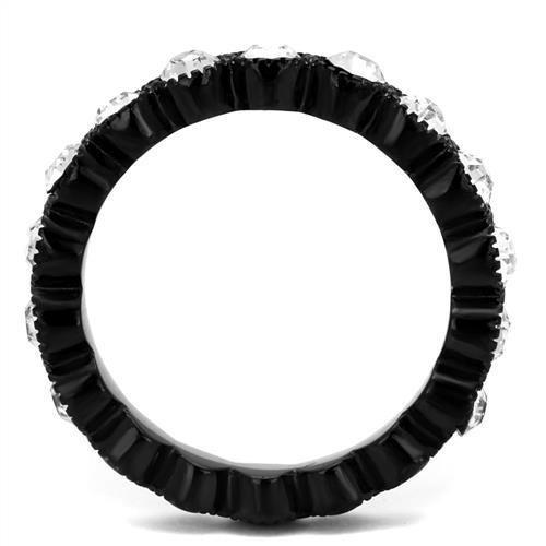 MATK2207 - IP Black(Ion Plating) Stainless Steel Ring with Top Grade Crystal  in Clear