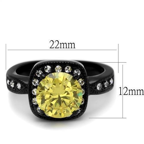 MATK2208 - IP Black(Ion Plating) Stainless Steel Ring with AAA Grade CZ  in Topaz