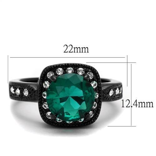MATK2209 - IP Black(Ion Plating) Stainless Steel Ring with Synthetic Synthetic Glass in Blue Zircon