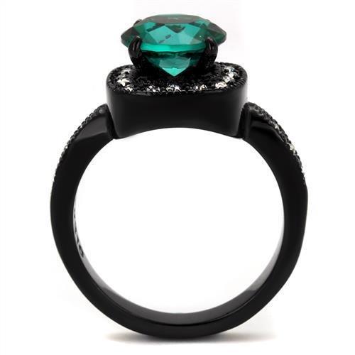 MATK2209 - IP Black(Ion Plating) Stainless Steel Ring with Synthetic Synthetic Glass in Blue Zircon