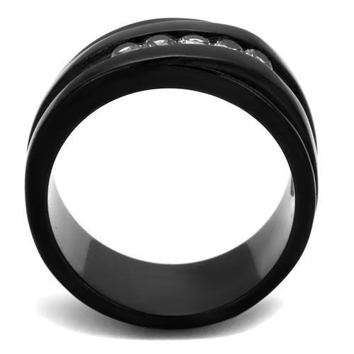 MATK2210 - IP Black(Ion Plating) Stainless Steel Ring with AAA Grade CZ  in Clear