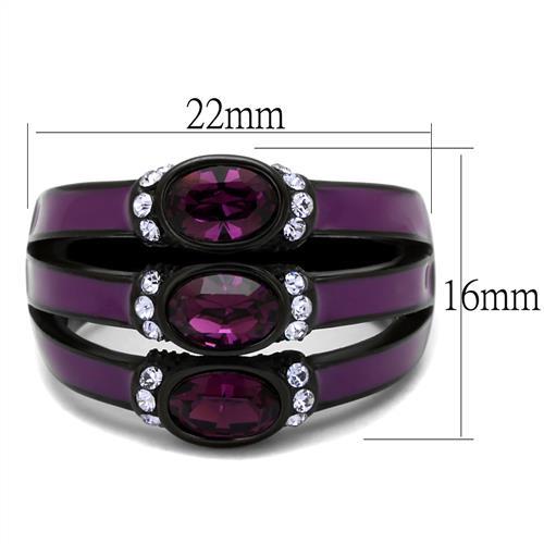 MATK2213 - IP Black(Ion Plating) Stainless Steel Ring with Top Grade Crystal  in Amethyst