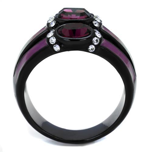 MATK2213 - IP Black(Ion Plating) Stainless Steel Ring with Top Grade Crystal  in Amethyst