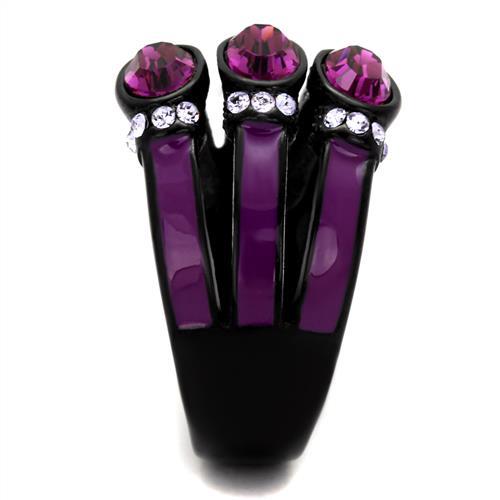 MATK2213 - IP Black(Ion Plating) Stainless Steel Ring with Top Grade Crystal  in Amethyst