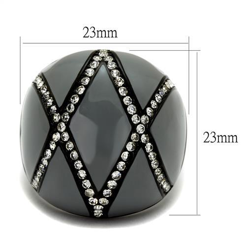 MATK2216 - IP Black(Ion Plating) Stainless Steel Ring with Top Grade Crystal  in Clear