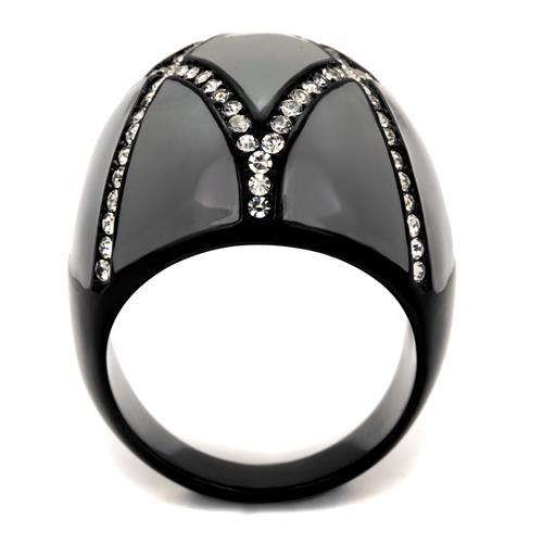 MATK2216 - IP Black(Ion Plating) Stainless Steel Ring with Top Grade Crystal  in Clear