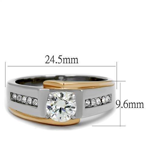 MATK2218 - Two-Tone IP Rose Gold Stainless Steel Ring with AAA Grade CZ  in Clear