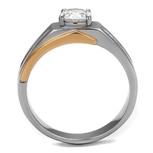 MATK2218 - Two-Tone IP Rose Gold Stainless Steel Ring with AAA Grade CZ  in Clear