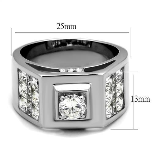 MATK2220 - High polished (no plating) Stainless Steel Ring with AAA Grade CZ  in Clear