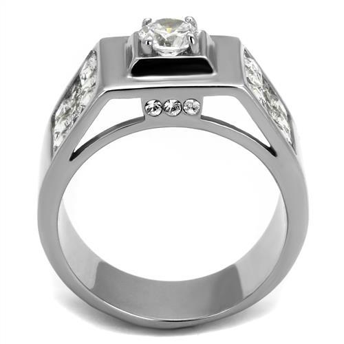 MATK2220 - High polished (no plating) Stainless Steel Ring with AAA Grade CZ  in Clear