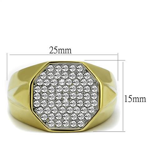 MATK2221 - Two-Tone IP Gold (Ion Plating) Stainless Steel Ring with Top Grade Crystal  in Clear