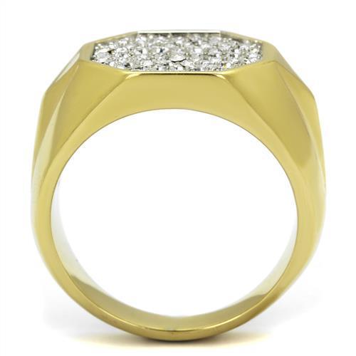 MATK2221 - Two-Tone IP Gold (Ion Plating) Stainless Steel Ring with Top Grade Crystal  in Clear
