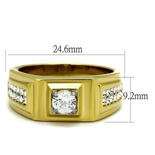 MATK2222 - Two-Tone IP Gold (Ion Plating) Stainless Steel Ring with AAA Grade CZ  in Clear