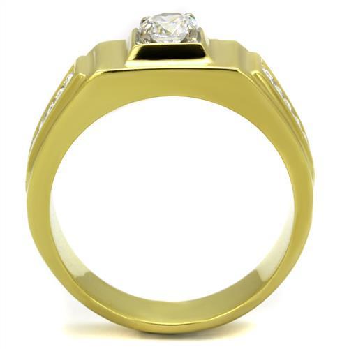 MATK2222 - Two-Tone IP Gold (Ion Plating) Stainless Steel Ring with AAA Grade CZ  in Clear