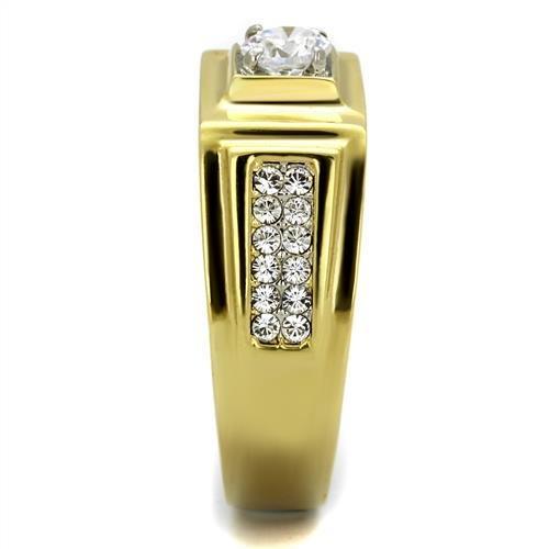 MATK2222 - Two-Tone IP Gold (Ion Plating) Stainless Steel Ring with AAA Grade CZ  in Clear