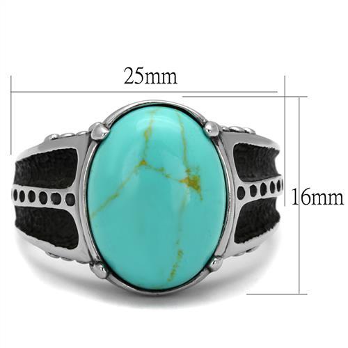 MATK2228 - High polished (no plating) Stainless Steel Ring with Synthetic Turquoise in Turquoise