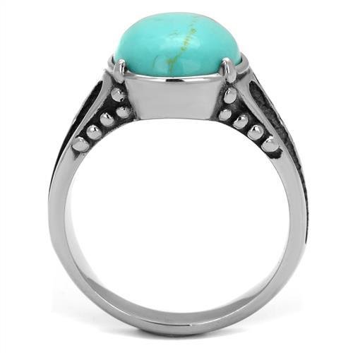 MATK2228 - High polished (no plating) Stainless Steel Ring with Synthetic Turquoise in Turquoise